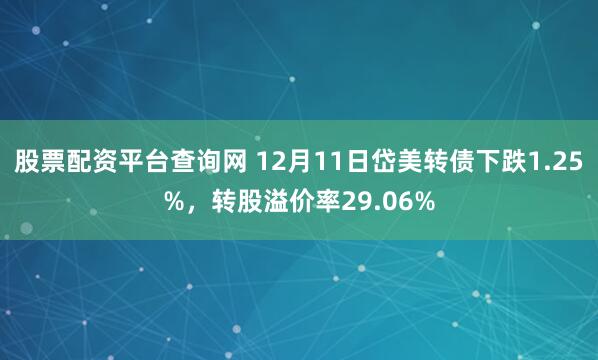 股票配资平台查询网 12月11日岱美转债下跌1.25%,转股溢价率29.06%